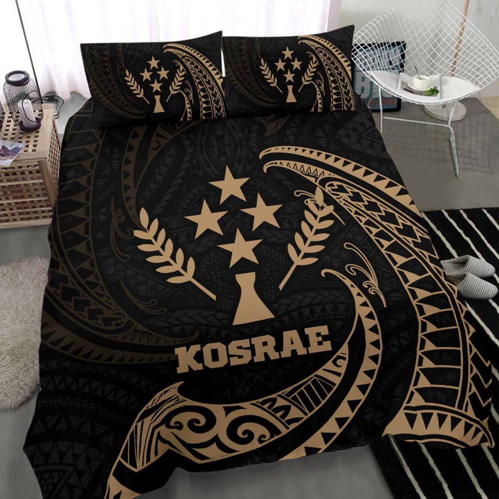 Kosrae Micronesia Bedding Set - Gold Tribal Wave