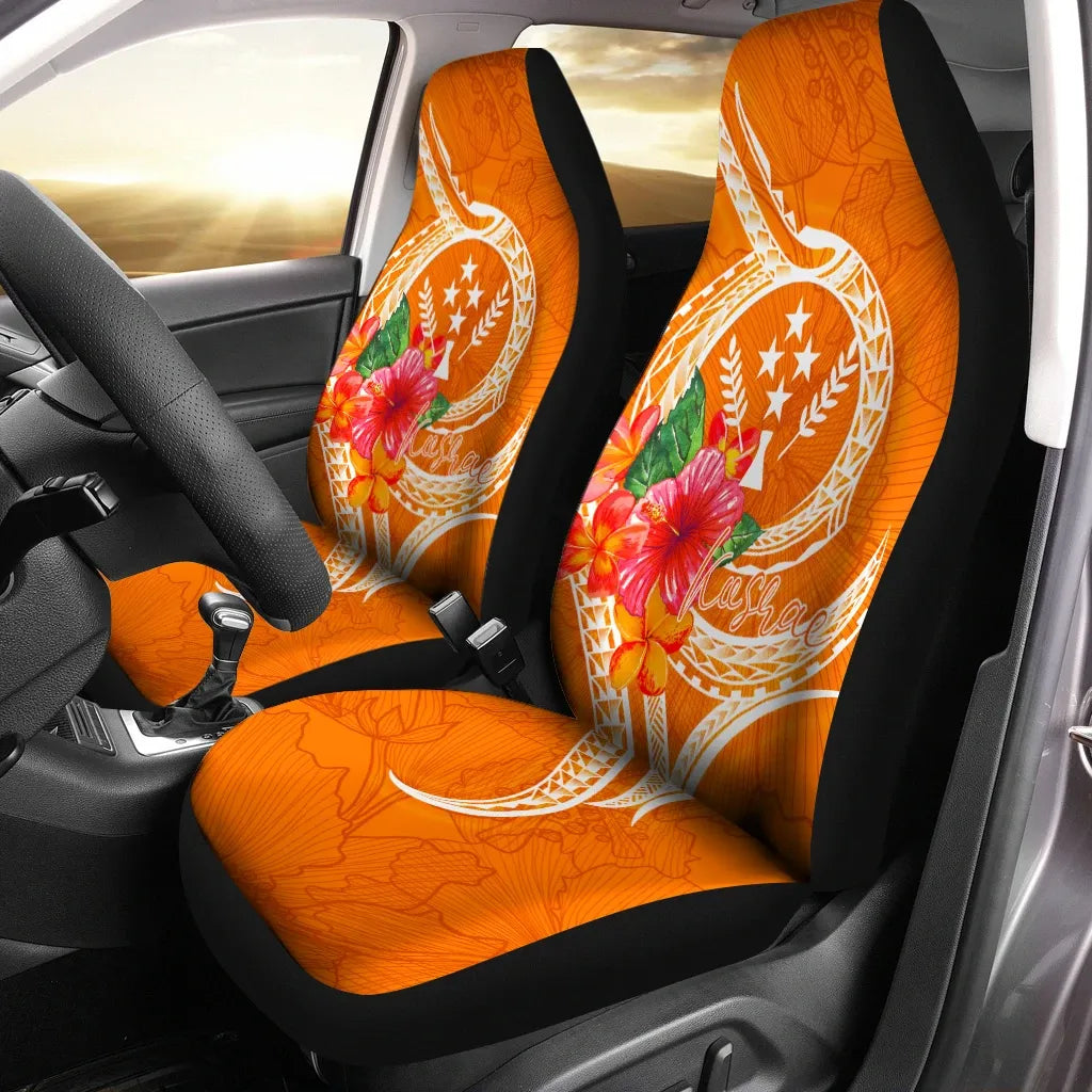 Kosrae Micronesia Car Seat Covers - Orange Floral With Seal