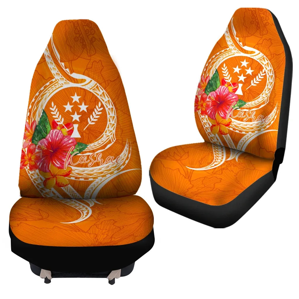 Kosrae Micronesia Car Seat Covers - Orange Floral With Seal