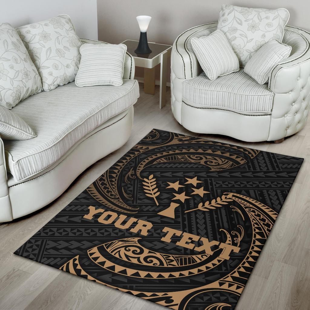Kosrae Micronesia Custom Personalised Area Rug - Gold Tribal Wave