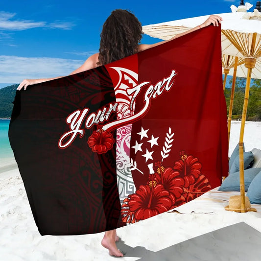 Kosrae Micronesia Custom Personalised Sarong - Coat Of Arm With Hibiscus