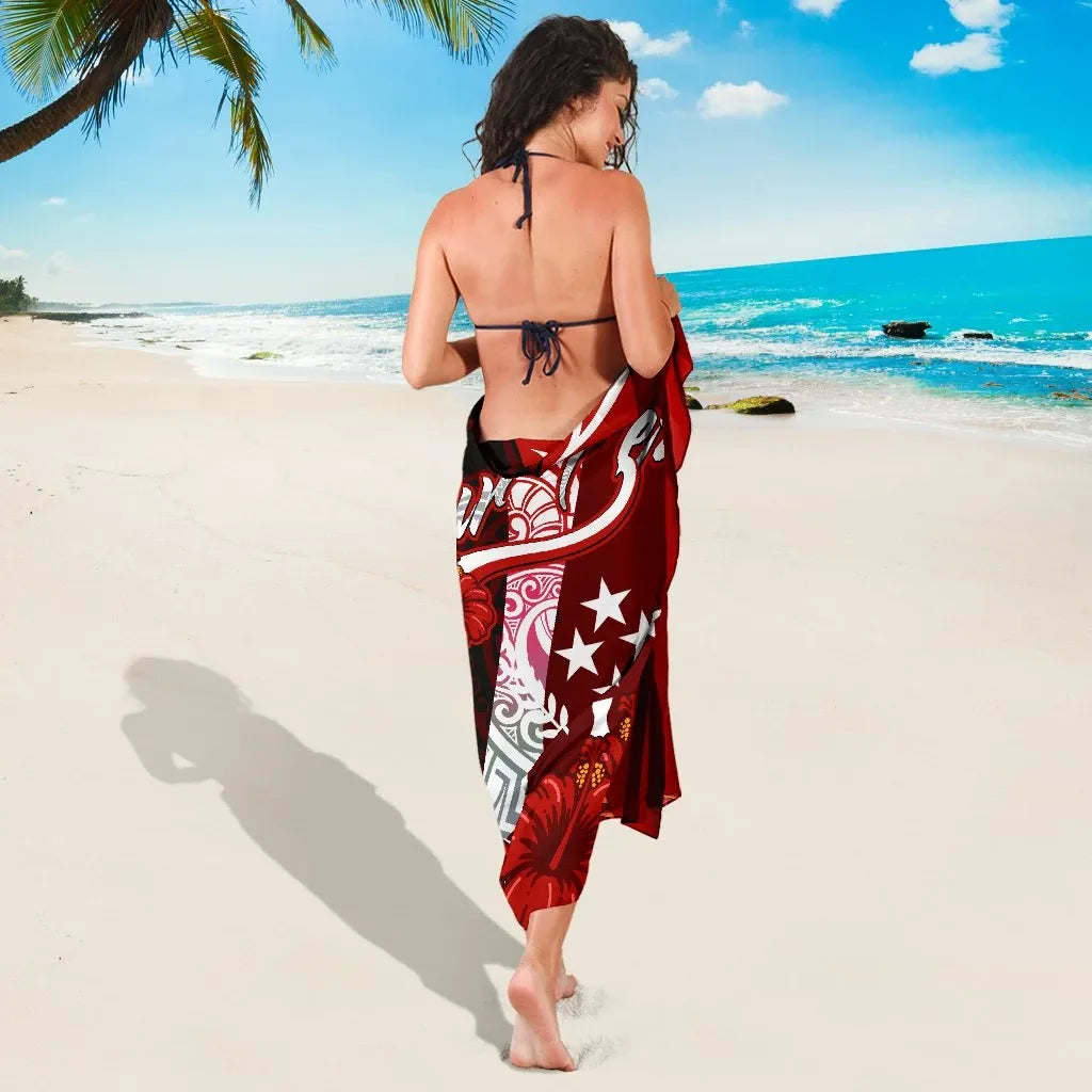 Kosrae Micronesia Custom Personalised Sarong - Coat Of Arm With Hibiscus