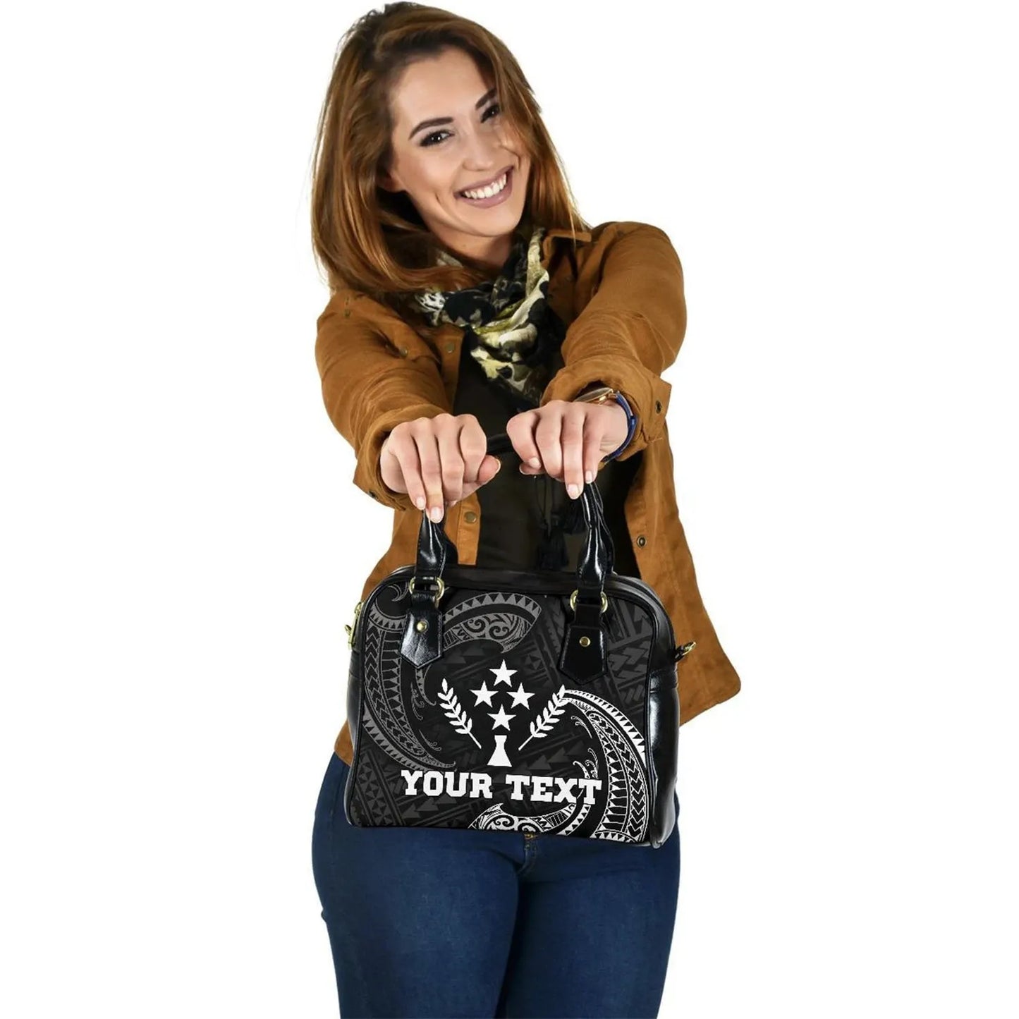 Kosrae Micronesia Custom Personalised Shoulder Handbag - White Tribal Wave