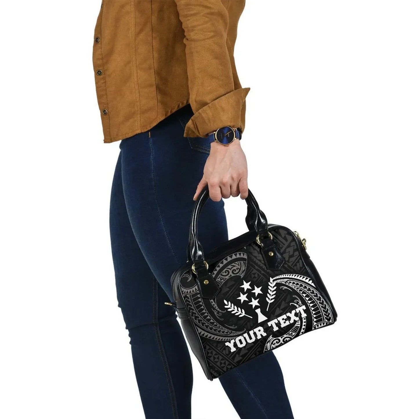 Kosrae Micronesia Custom Personalised Shoulder Handbag - White Tribal Wave