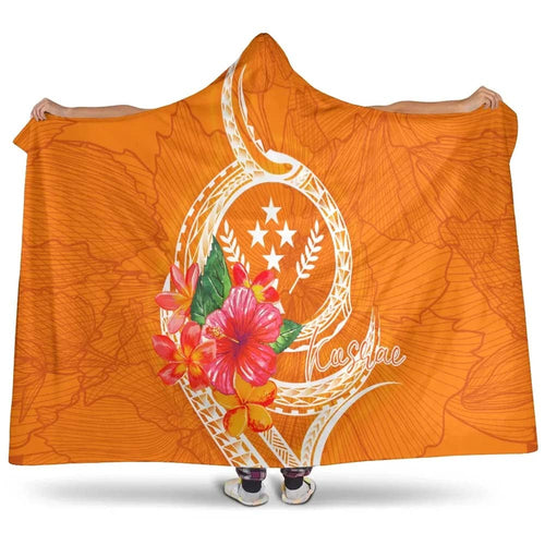 Kosrae Micronesia Hooded Blanket - Orange Floral With Seal