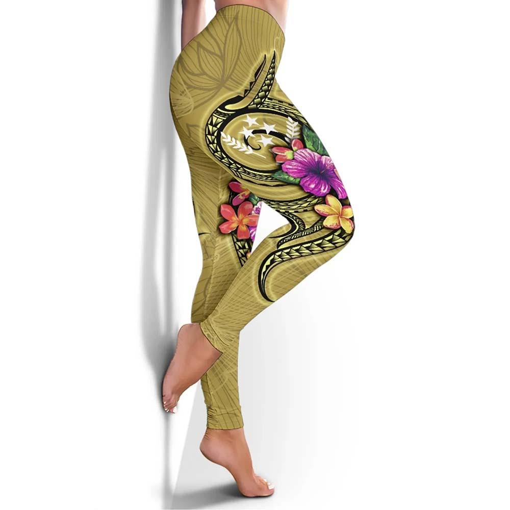 Kosrae Micronesia Legging - Floral With Seal Gold