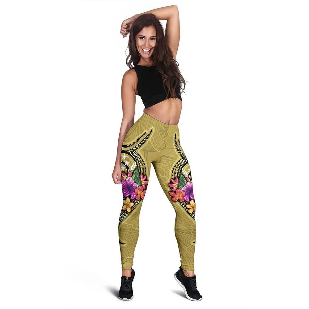 Kosrae Micronesia Legging - Floral With Seal Gold