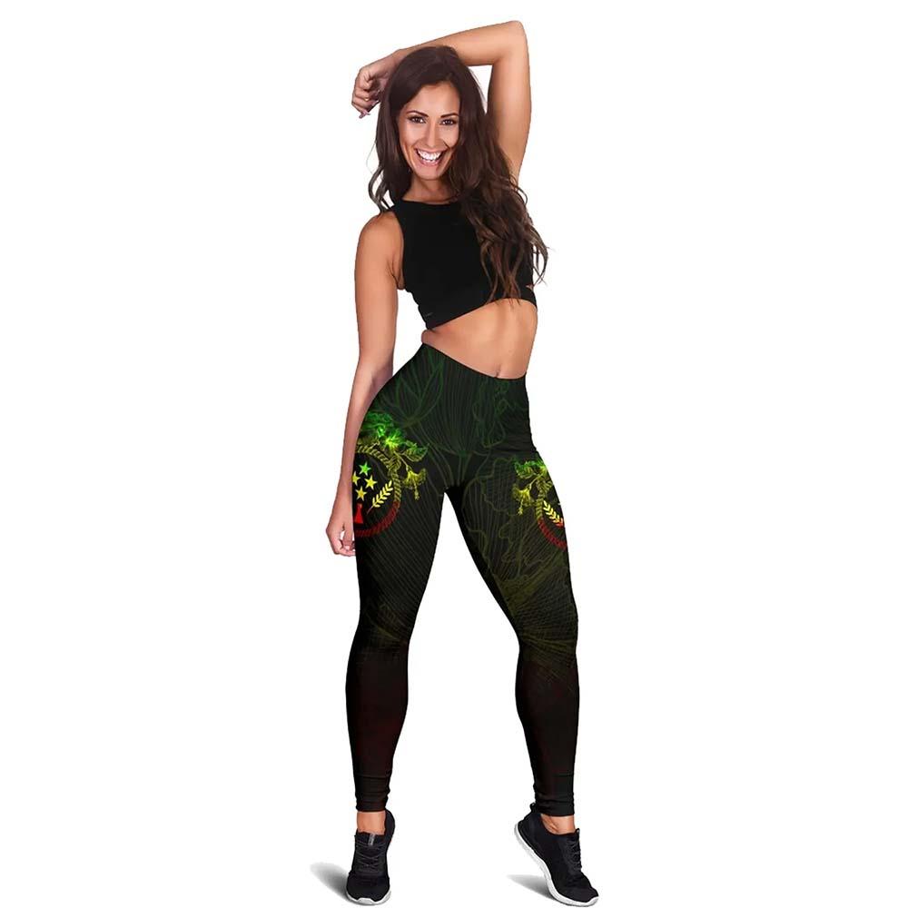 Kosrae Micronesia Legging - Reggae Turtle Hibiscus Flower Frame Vintage