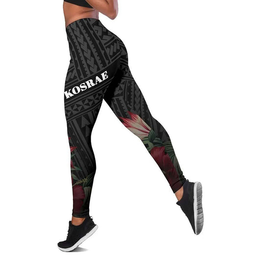 Kosrae Micronesia Legging - Tropical Vintage Hibiscus