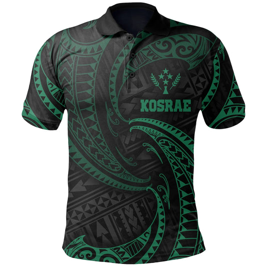 Kosrae Micronesia Polo Shirt - Green Tribal Wave