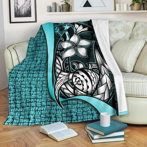 Kosrae Micronesia Premium Blanket Turquoise - Turtle With Hook