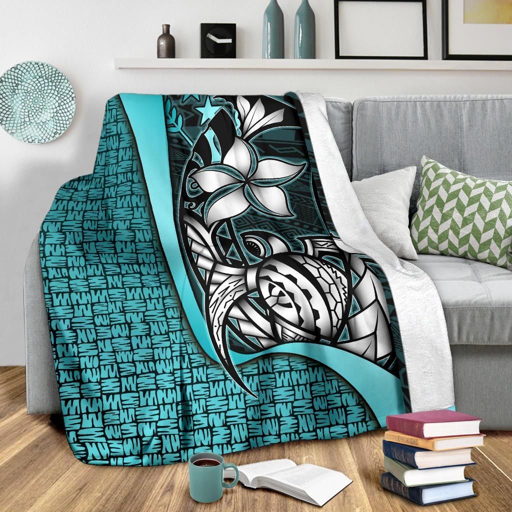 Kosrae Micronesia Premium Blanket Turquoise - Turtle With Hook