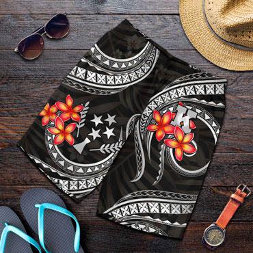 Kosrae Micronesian Men Shorts - Black Plumeria