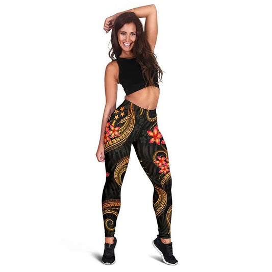 Kosrae Micronesian Women Legging - Gold Plumeria