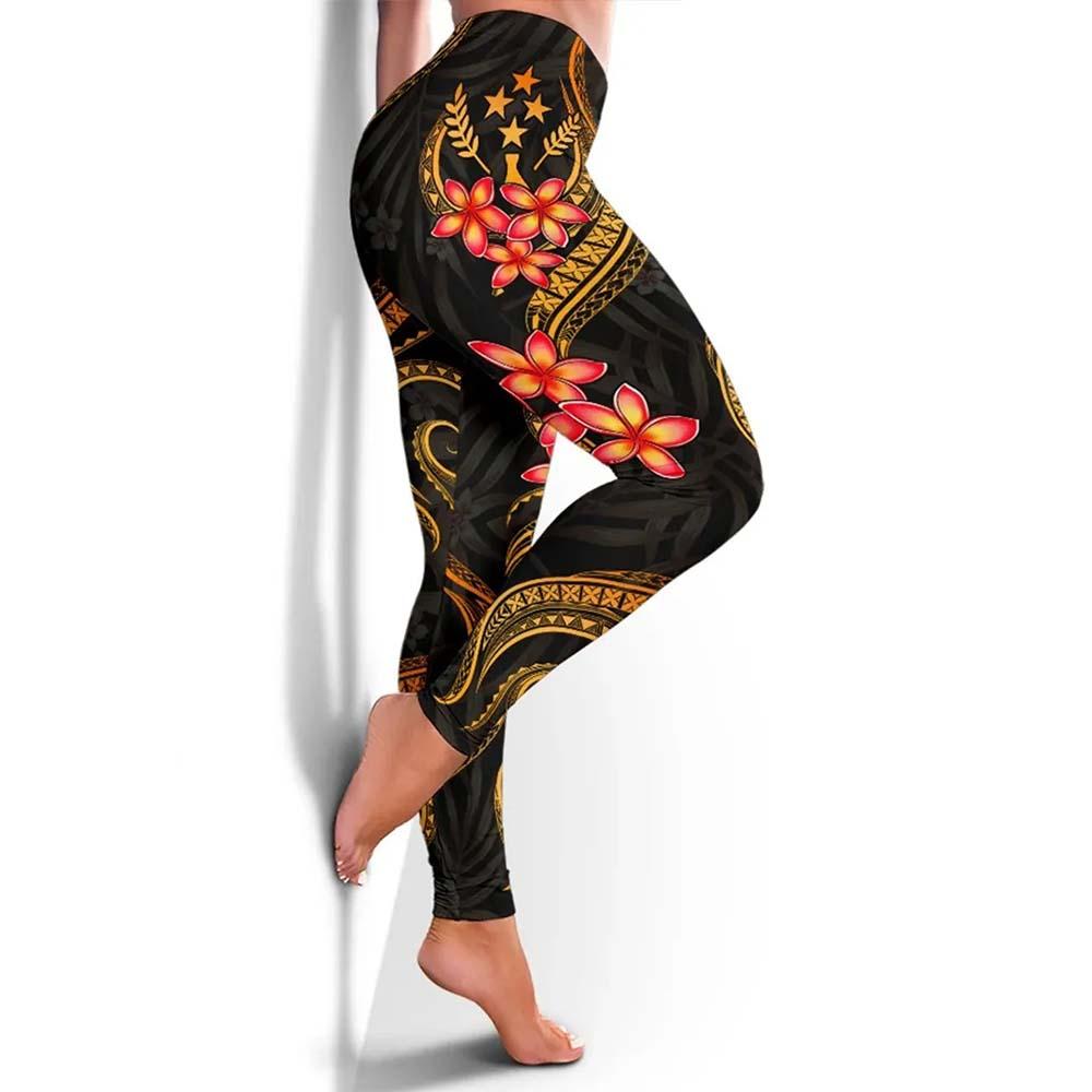 Kosrae Micronesian Women Legging - Gold Plumeria