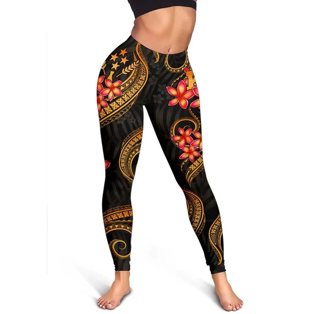 Kosrae Micronesian Women Legging - Gold Plumeria