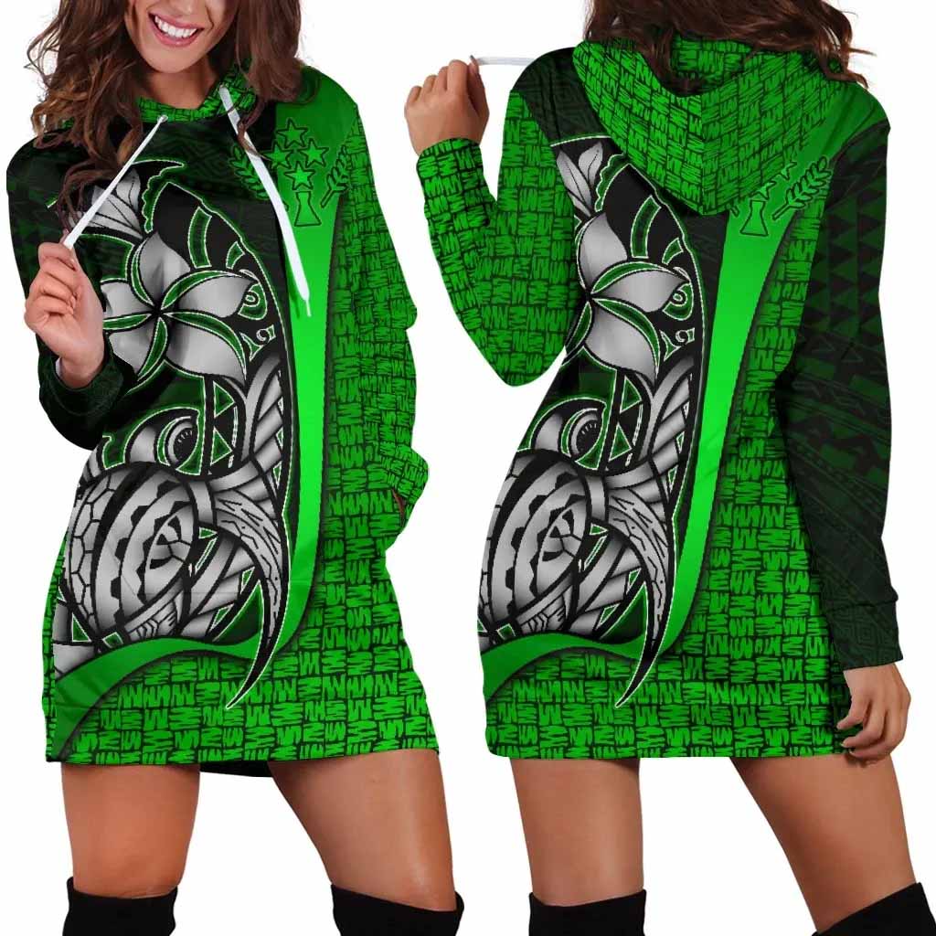 Kosrae Micronesian Female Hoodie Dress Green - Turtle With Hook