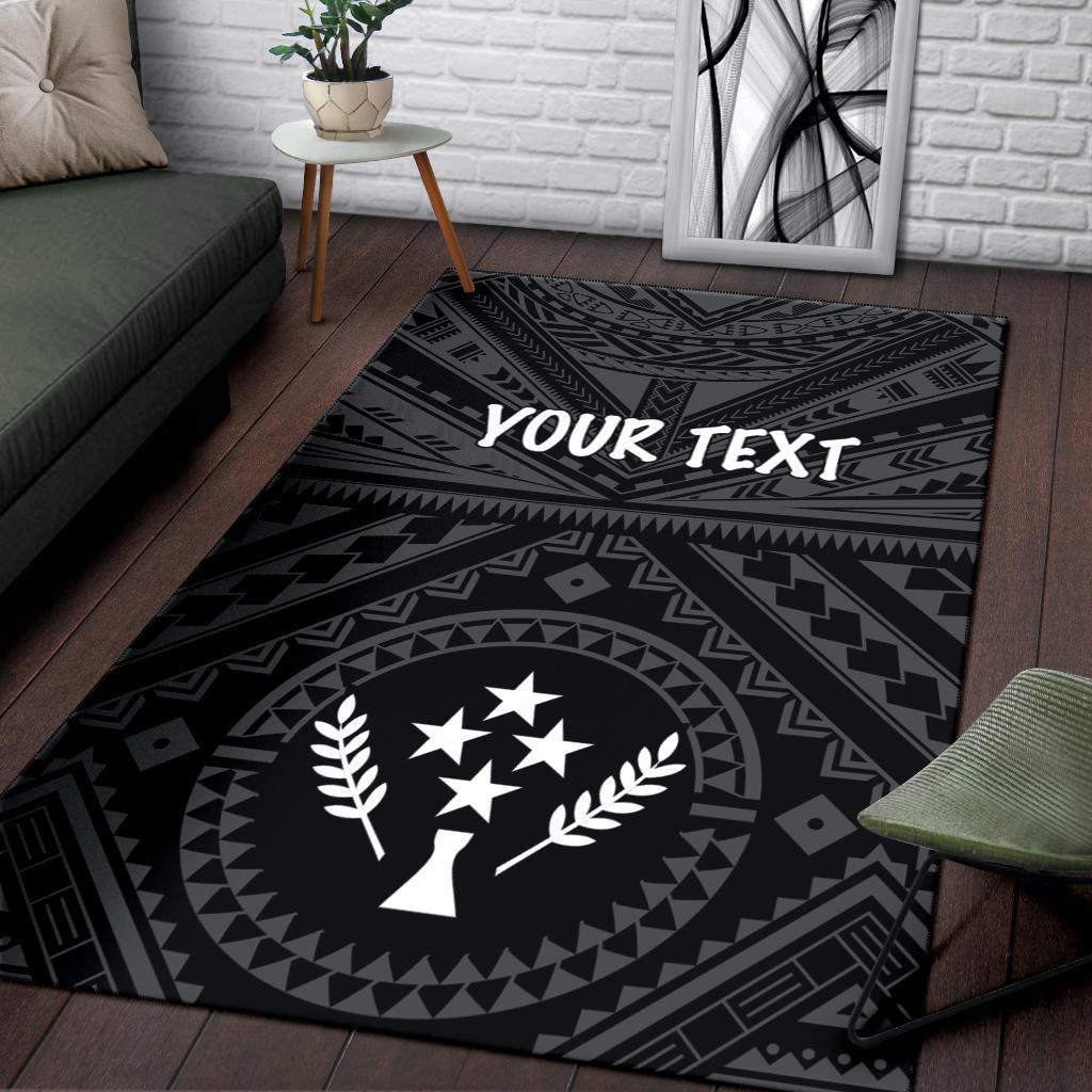 Kosrae Personalised Area Rug - Kosrae Flag In Polynesian Tattoo Style (Black)