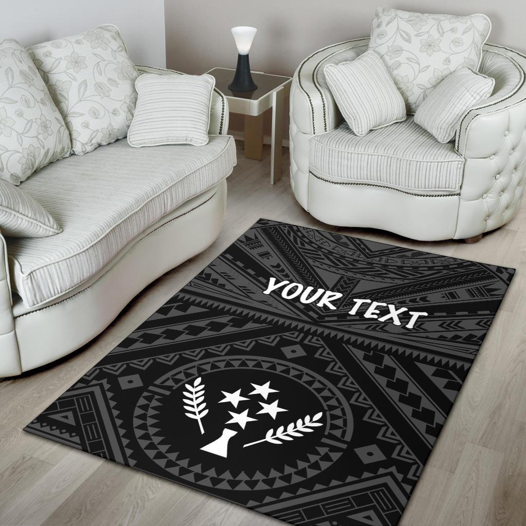 Kosrae Personalised Area Rug - Kosrae Flag In Polynesian Tattoo Style (Black)