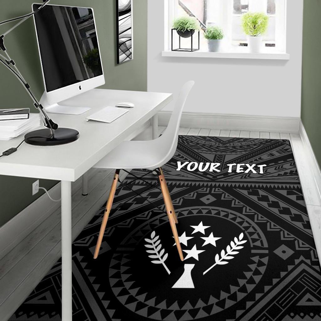 Kosrae Personalised Area Rug - Kosrae Flag In Polynesian Tattoo Style (Black)