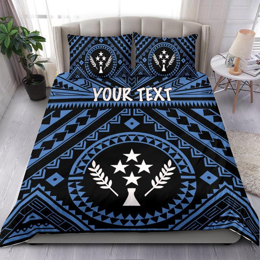 Kosrae Personalised Bedding Set - Kosrae Flag In Polynesian Tattoo Style (Blue)