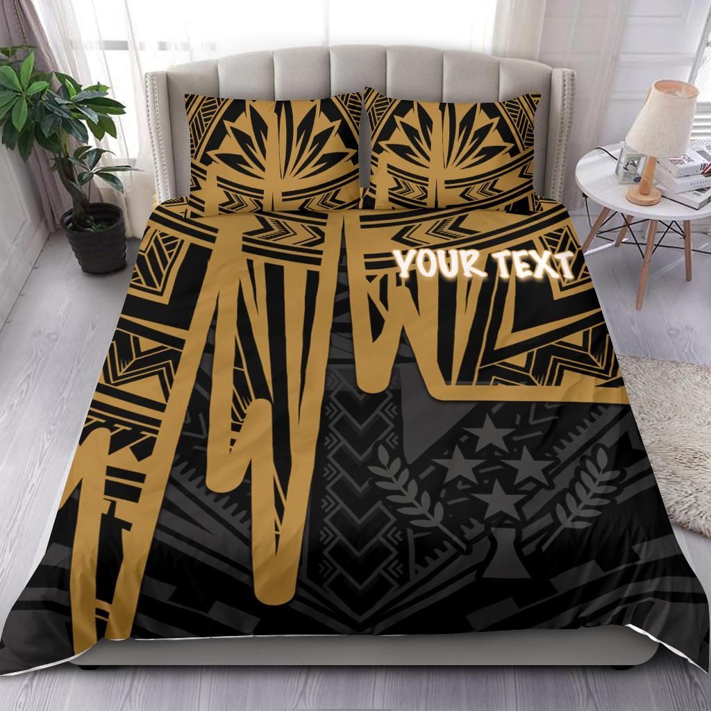 Kosrae Personalised Bedding Set - Kosrae Seal In Heartbeat Patterns Style (Gold)