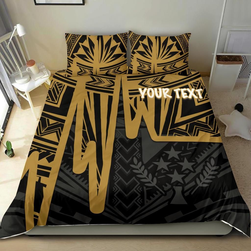 Kosrae Personalised Bedding Set - Kosrae Seal In Heartbeat Patterns Style (Gold)