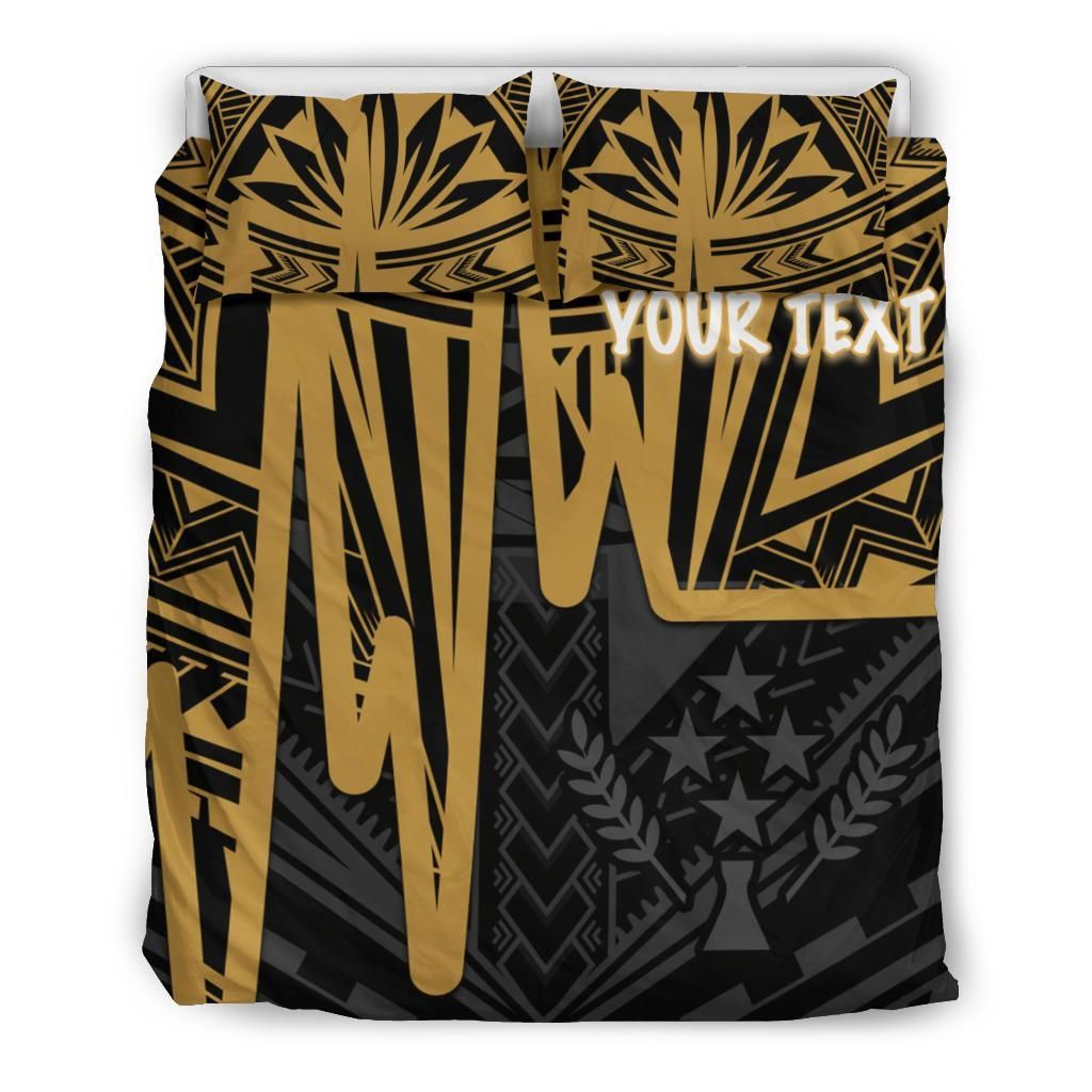 Kosrae Personalised Bedding Set - Kosrae Seal In Heartbeat Patterns Style (Gold)
