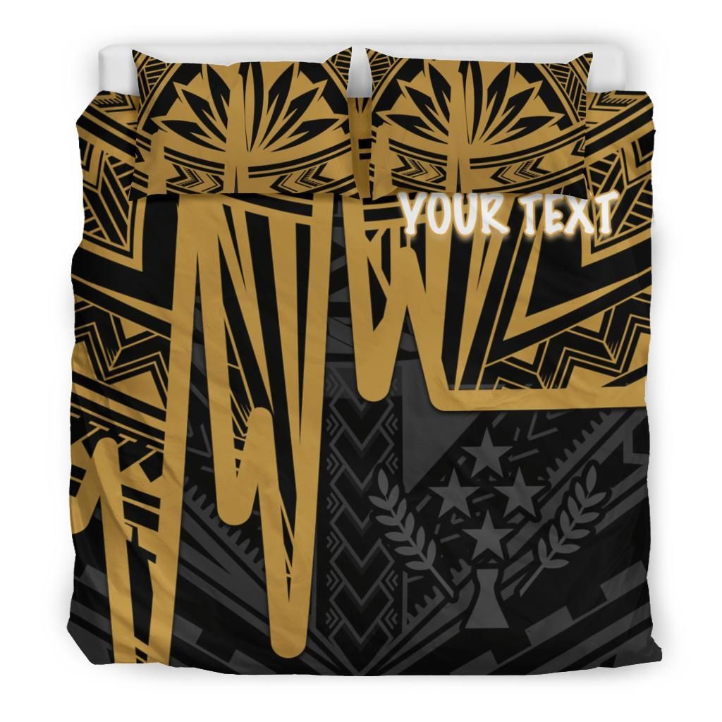 Kosrae Personalised Bedding Set - Kosrae Seal In Heartbeat Patterns Style (Gold)