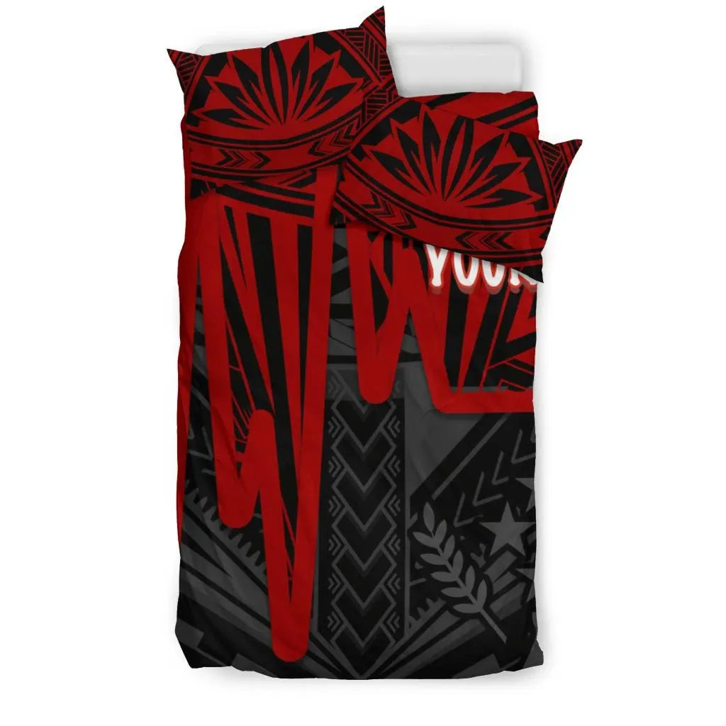 Kosrae Personalised Bedding Set - Kosrae Seal In Heartbeat Patterns Style (Red)