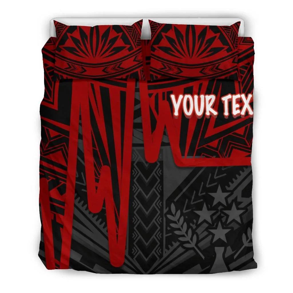 Kosrae Personalised Bedding Set - Kosrae Seal In Heartbeat Patterns Style (Red)