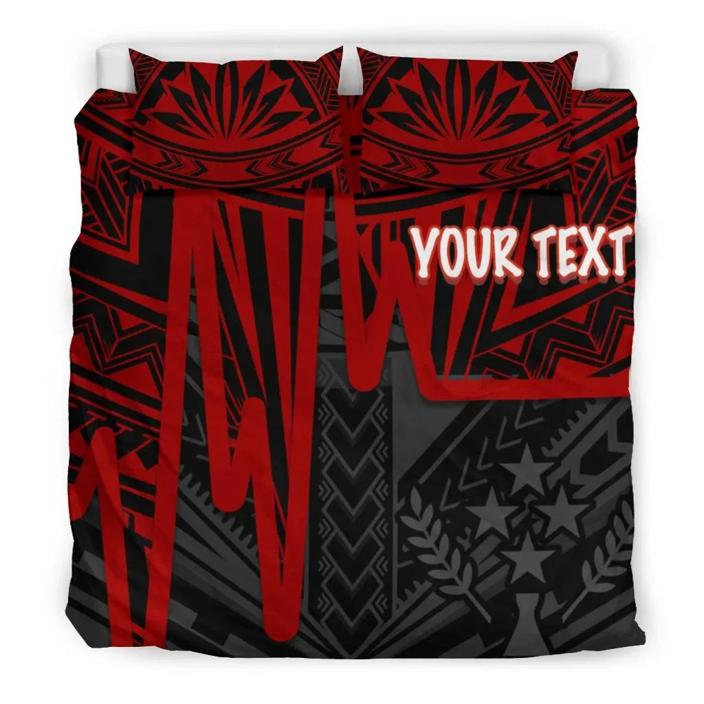 Kosrae Personalised Bedding Set - Kosrae Seal In Heartbeat Patterns Style (Red)