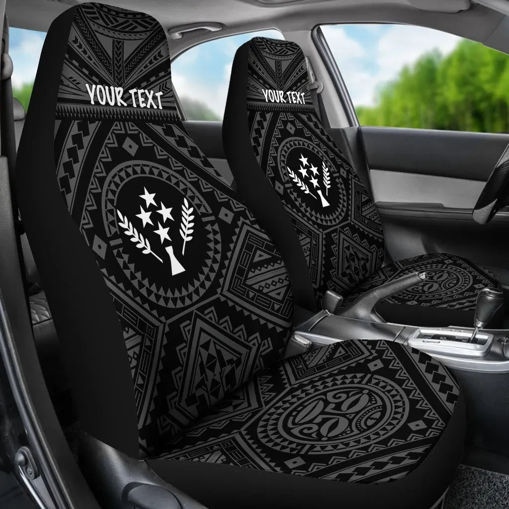 Kosrae Personalised Car Seat Covers - Kosrae Flag In Polynesian Tattoo Style (Black)
