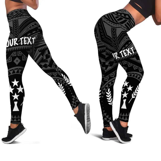 Kosrae Personalised Legging - Kosrae Flag In Polynesian Tattoo Style (Black)