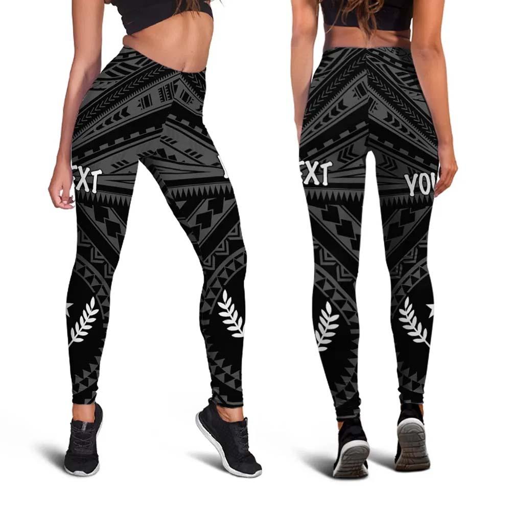 Kosrae Personalised Legging - Kosrae Flag In Polynesian Tattoo Style (Black)