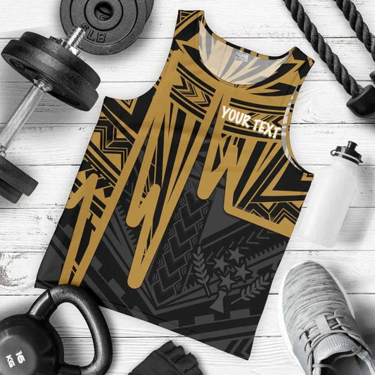 Kosrae Personalised Men Tank Top - Kosrae Seal In Heartbeat Patterns Style (Gold)