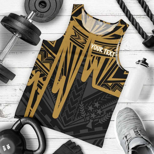 Kosrae Personalised Men Tank Top - Kosrae Seal In Heartbeat Patterns Style (Gold)
