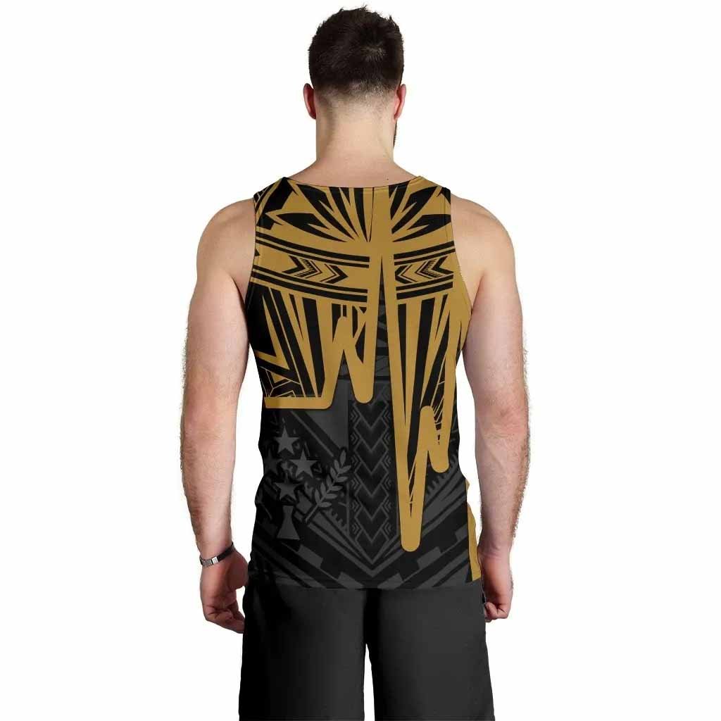 Kosrae Personalised Men Tank Top - Kosrae Seal In Heartbeat Patterns Style (Gold)