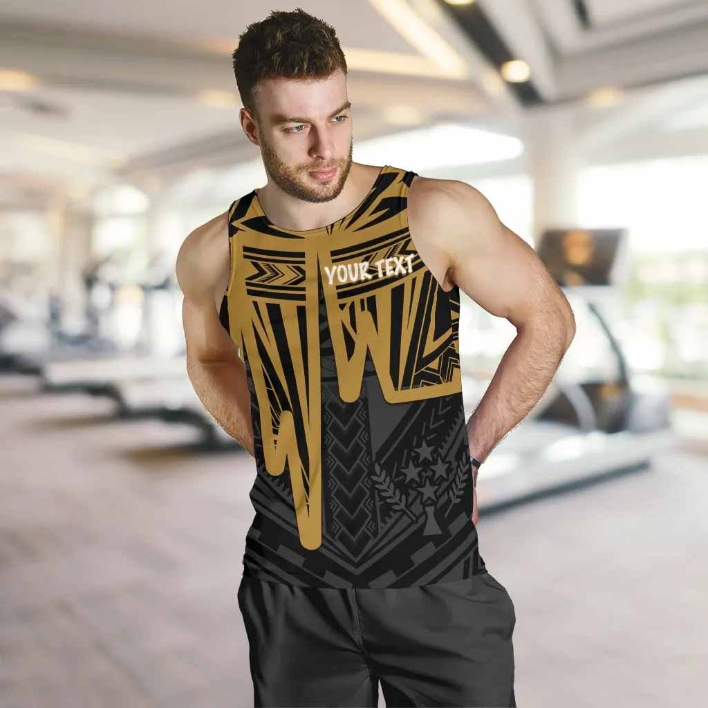 Kosrae Personalised Men Tank Top - Kosrae Seal In Heartbeat Patterns Style (Gold)