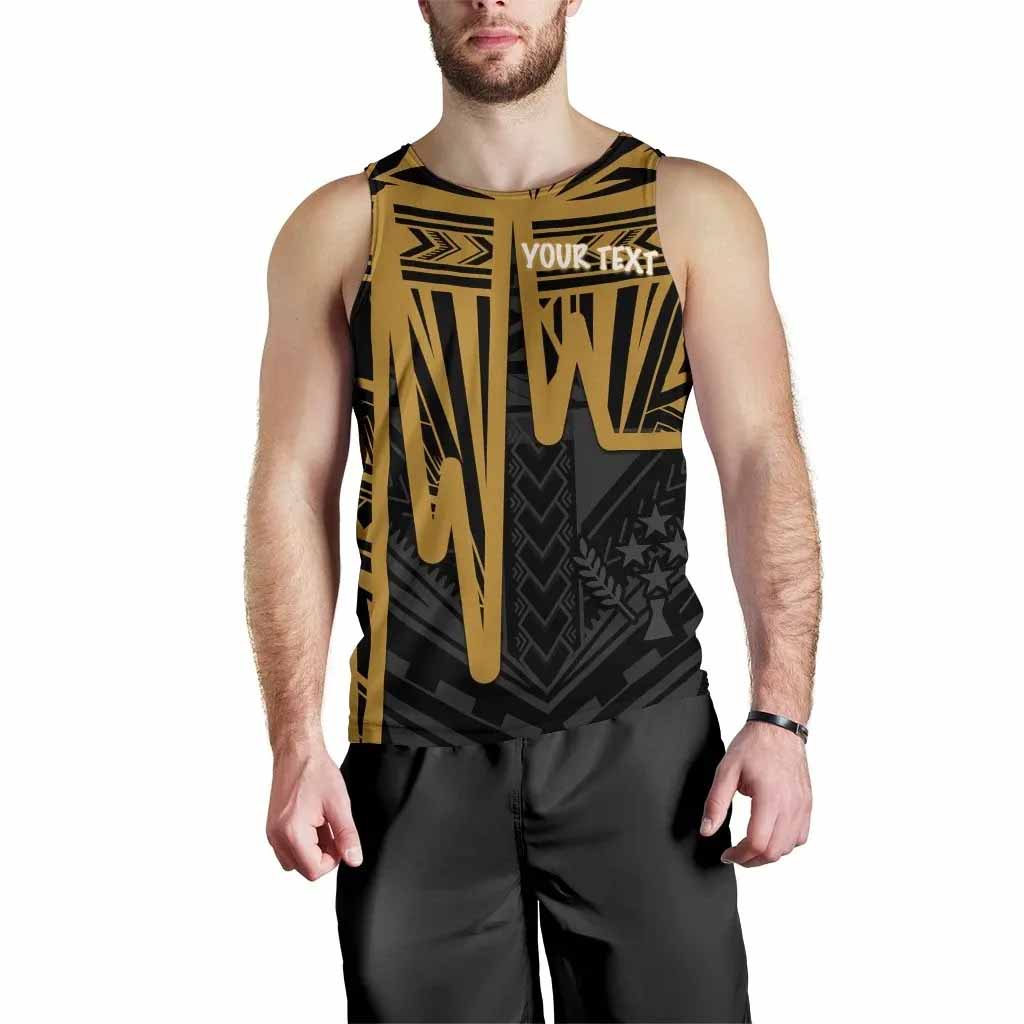 Kosrae Personalised Men Tank Top - Kosrae Seal In Heartbeat Patterns Style (Gold)