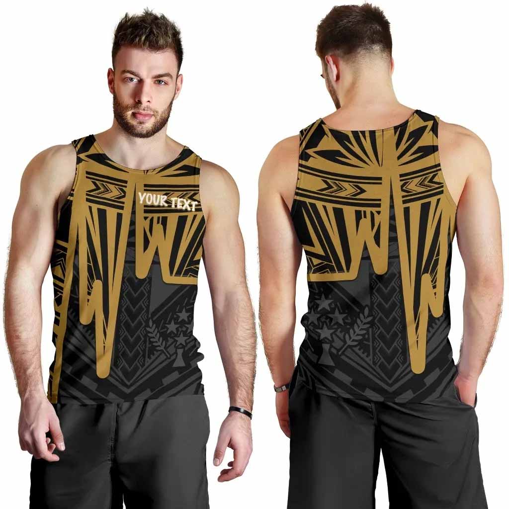 Kosrae Personalised Men Tank Top - Kosrae Seal In Heartbeat Patterns Style (Gold)