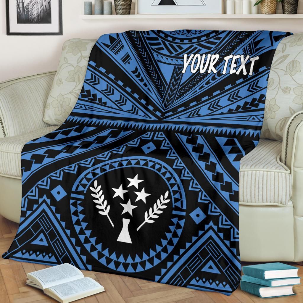 Kosrae Personalised Premium Blanket - Kosrae Flag In Polynesian Tattoo Style (Blue)