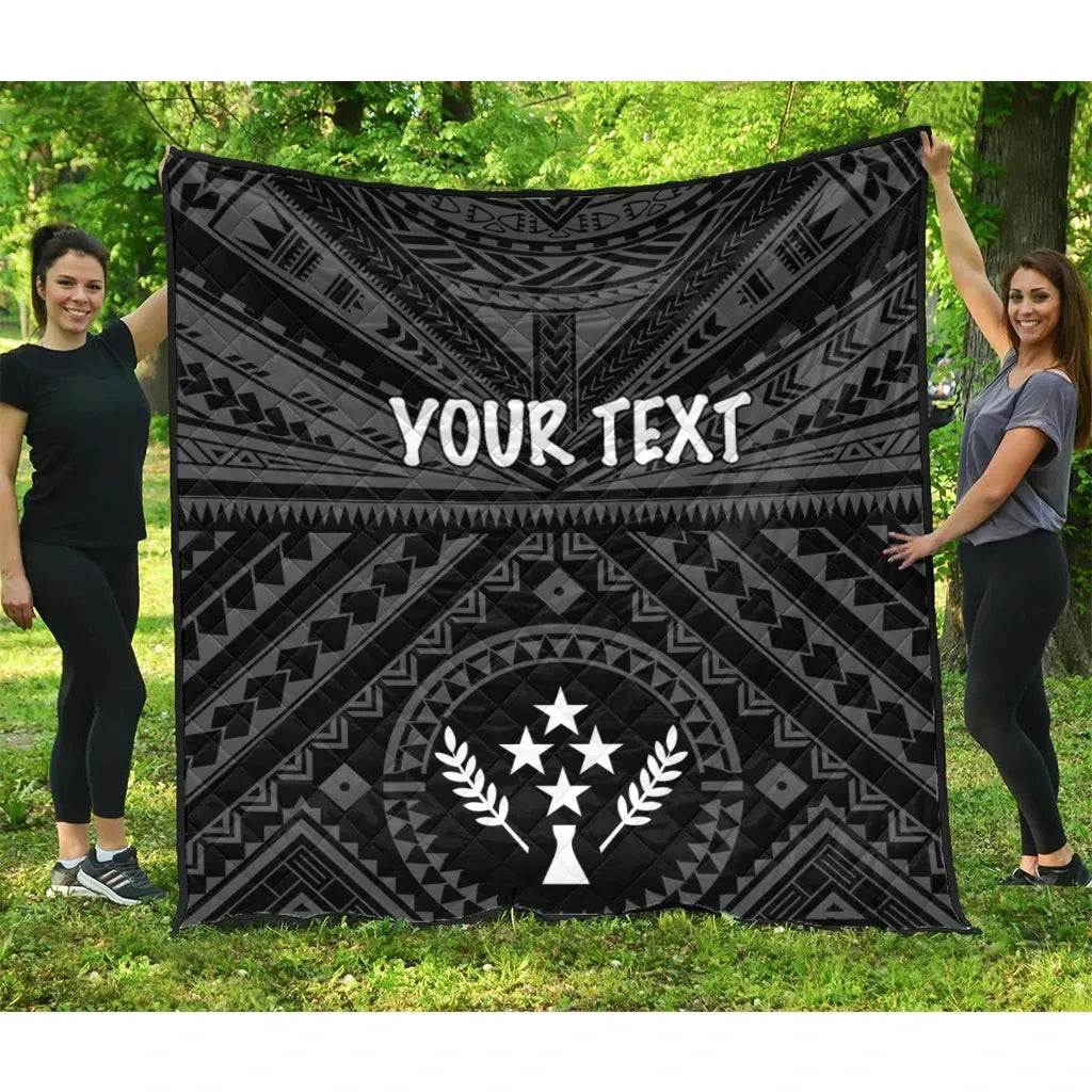 Kosrae Personalised Premium Quilt - Kosrae Flag In Polynesian Tattoo Style (Black)