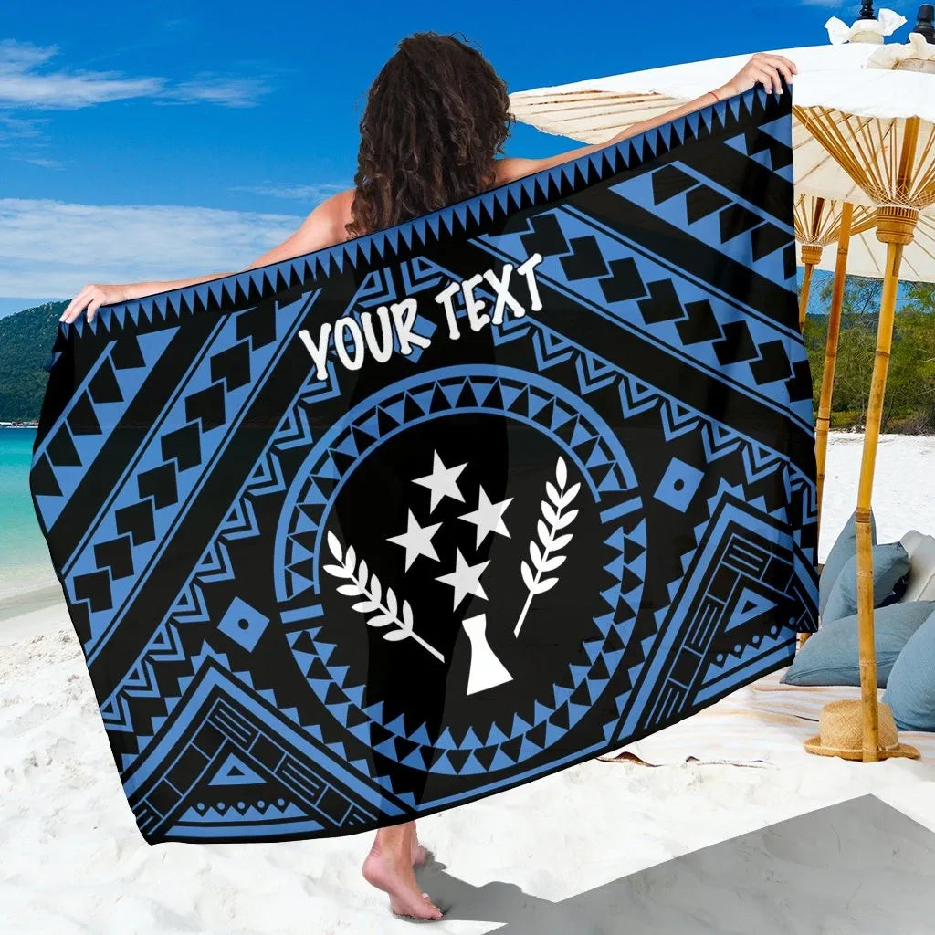 Kosrae Personalised Sarong - Kosrae Flag In Polynesian Tattoo Style (Blue)