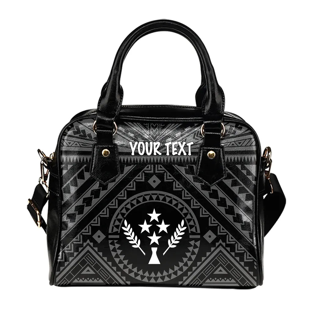 Kosrae Personalised Shoulder Handbag - Kosrae Flag In Polynesian Tattoo Style (Black)