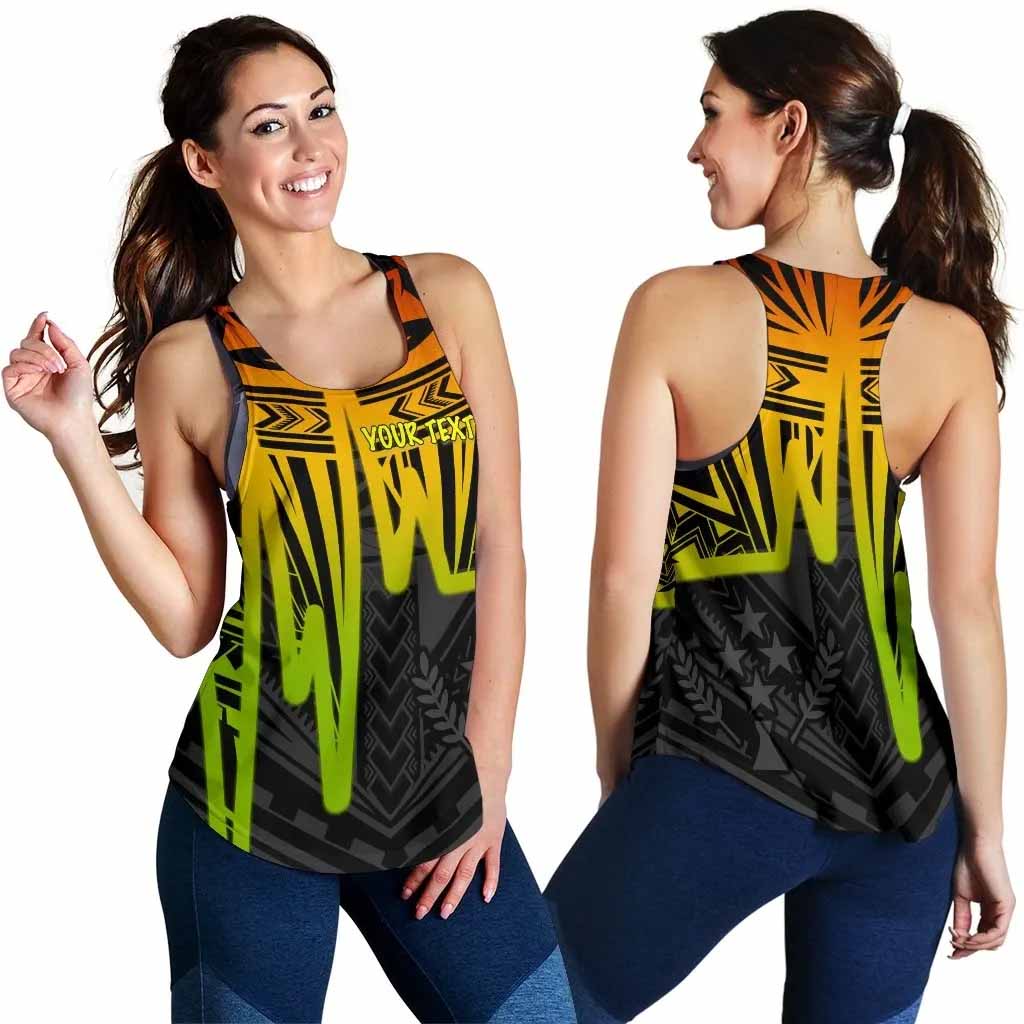 Kosrae Personalised Women Racerback Tank - Kosrae Seal In Heartbeat Patterns Style (Reggea)