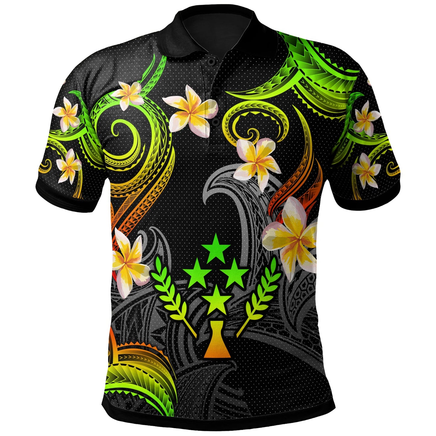 Kosrae Polo Shirt - Custom Personalised Polynesian Waves with Plumeria Flowers (Reggae)