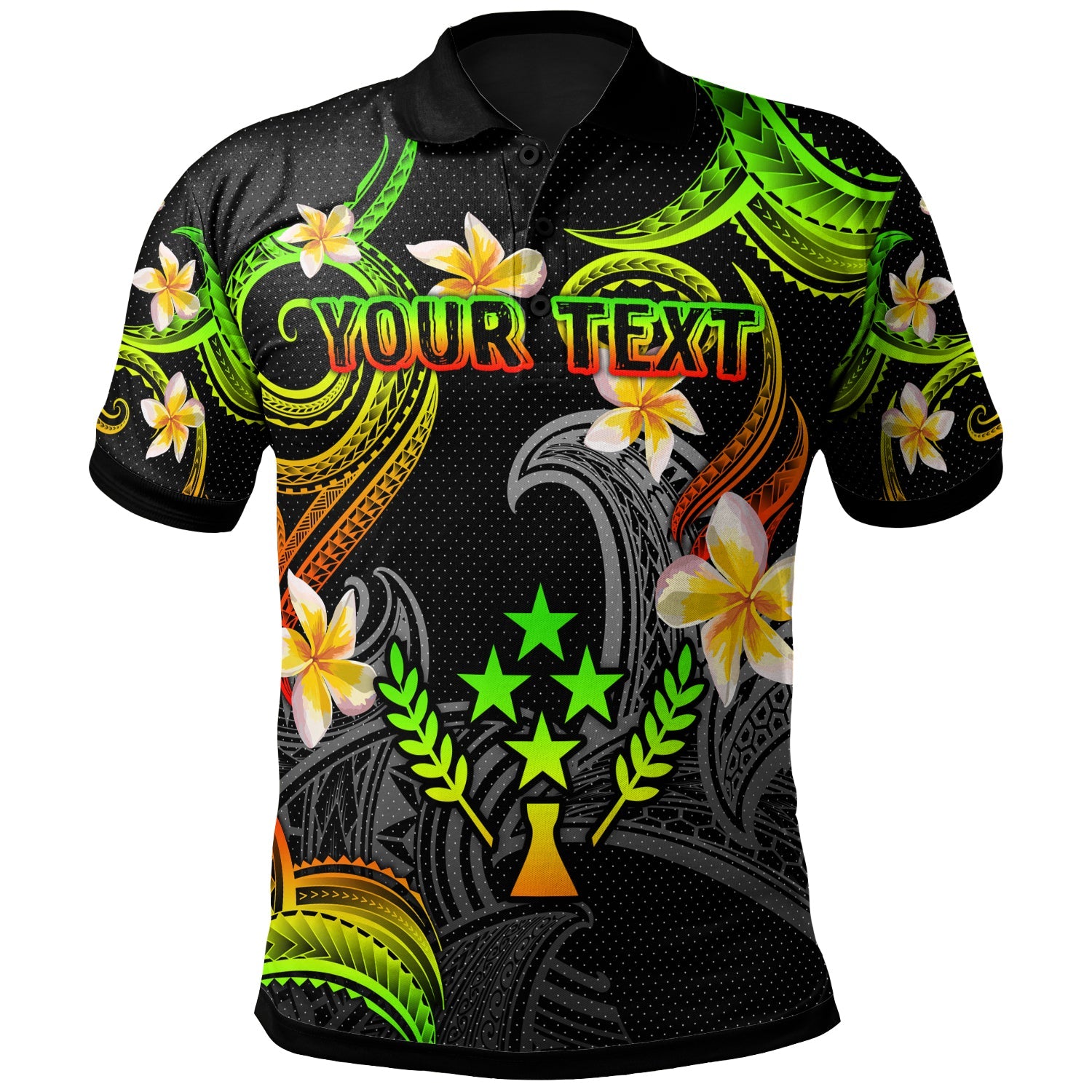 Kosrae Polo Shirt - Custom Personalised Polynesian Waves with Plumeria Flowers (Reggae)