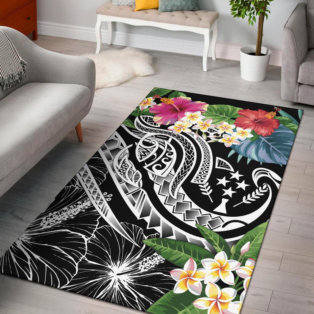 Kosrae Polynesian Area Rug - Summer Plumeria (Black)