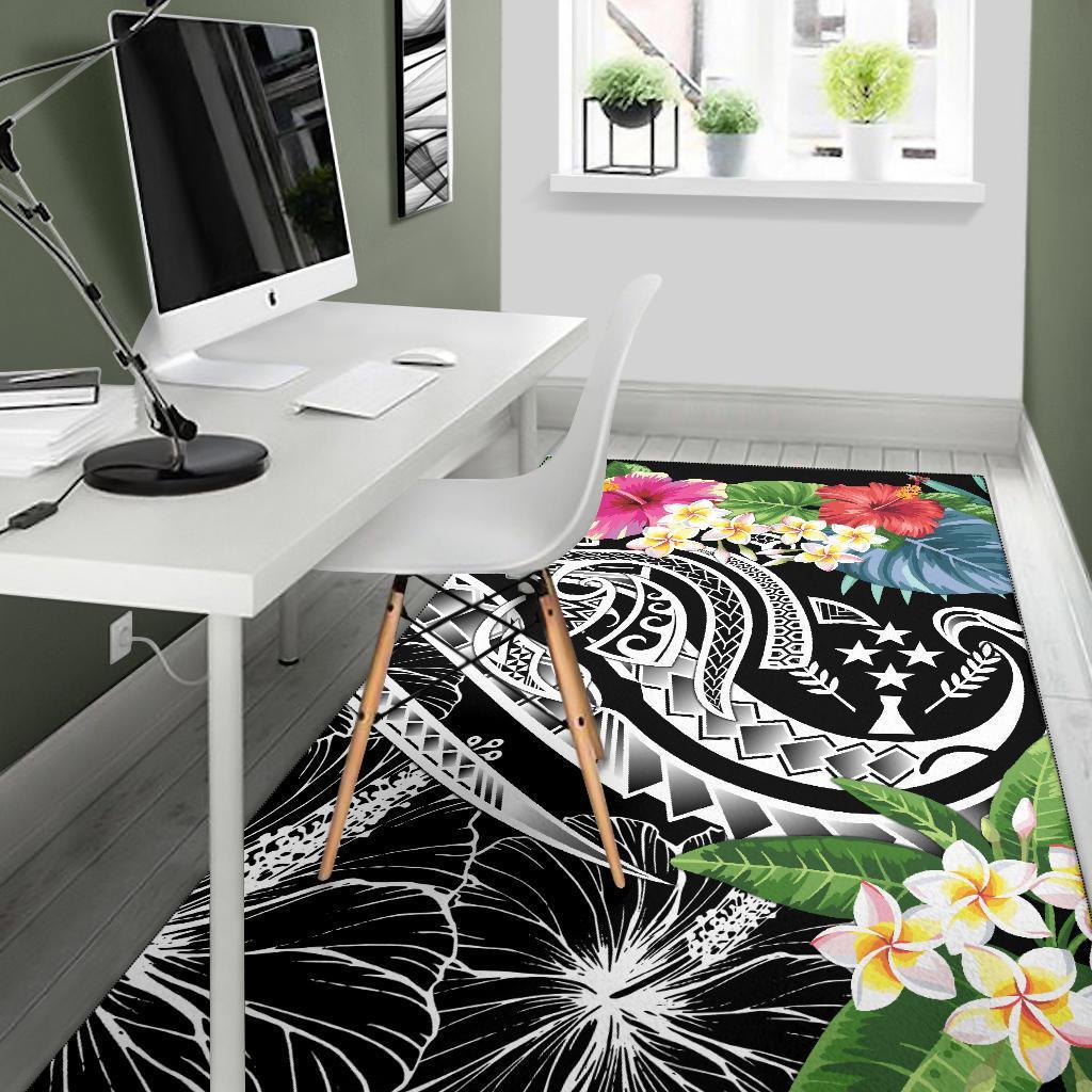 Kosrae Polynesian Area Rug - Summer Plumeria (Black)